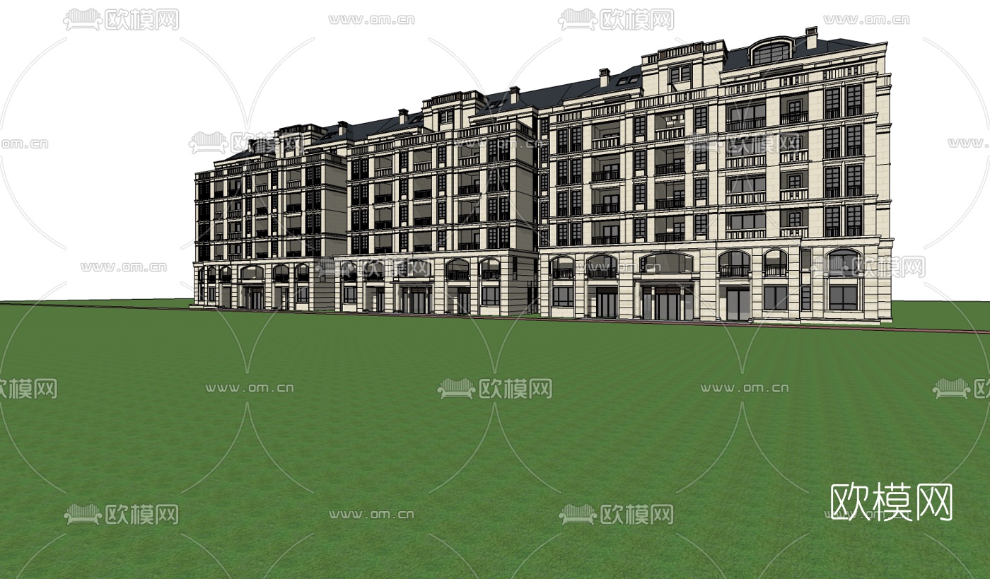 新古典多层公寓楼su模型