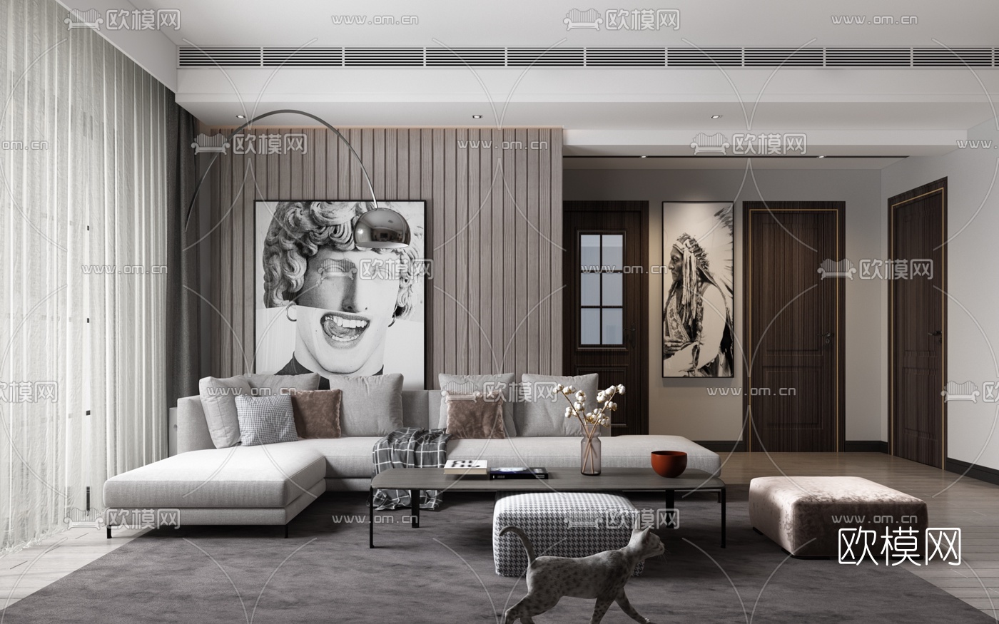 现代高级灰客厅3d模型下载