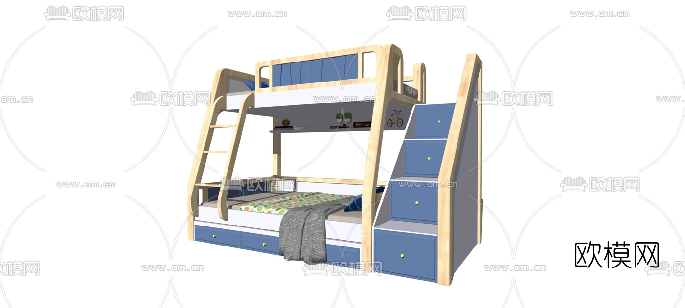 北欧实木儿童高低床3d模型下载（渲染图1）
