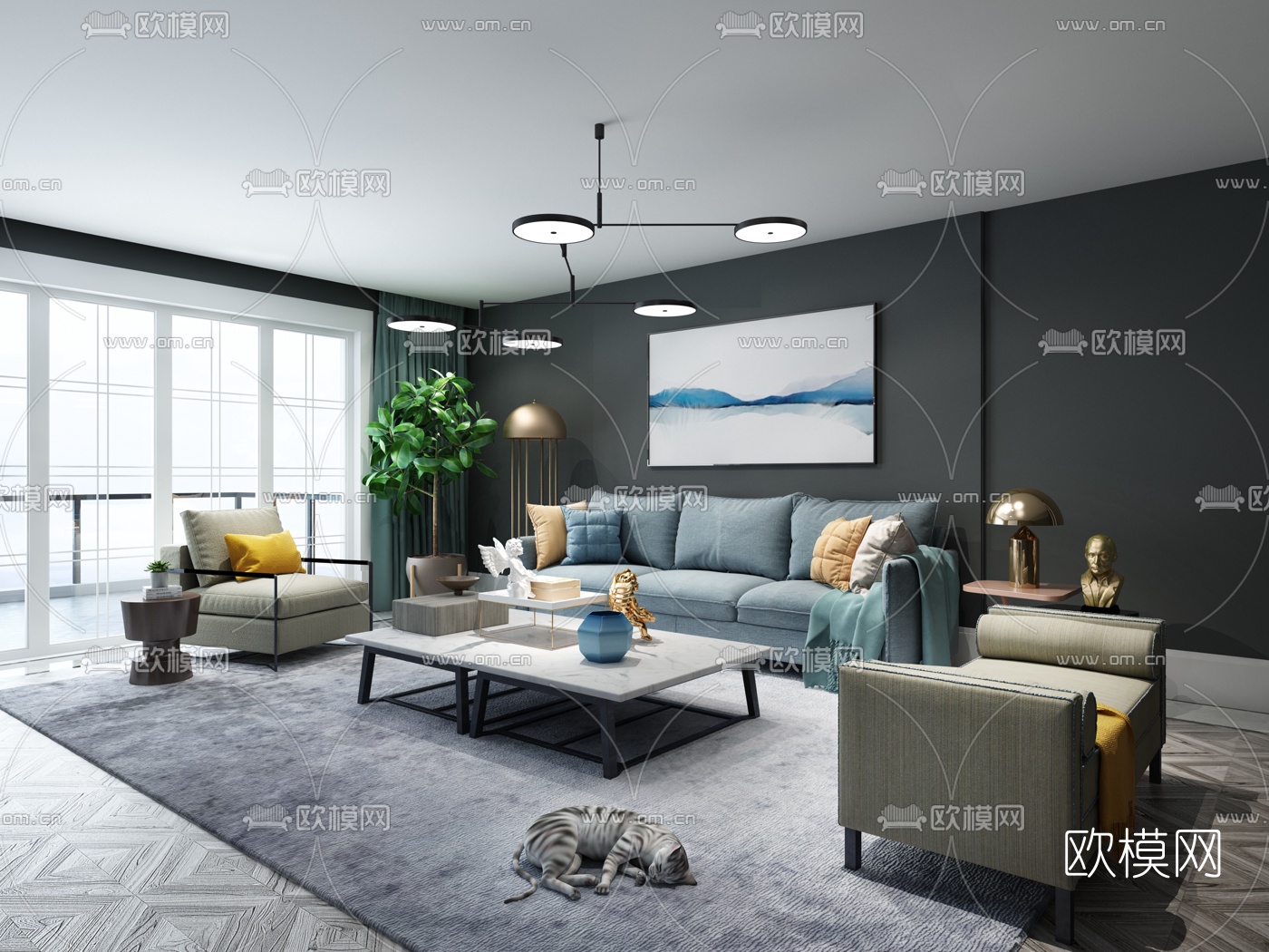 北欧客厅3D模型下载