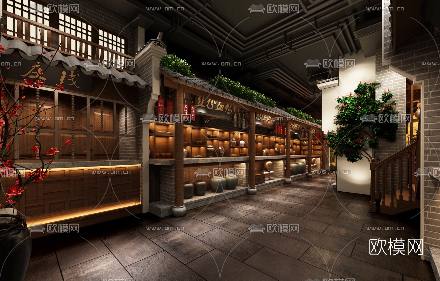 新中式餐厅饭店3d模型