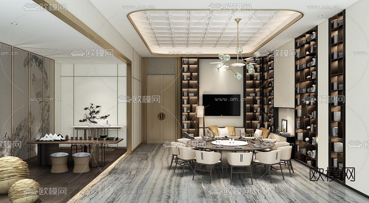 新中式餐厅包房3d模型