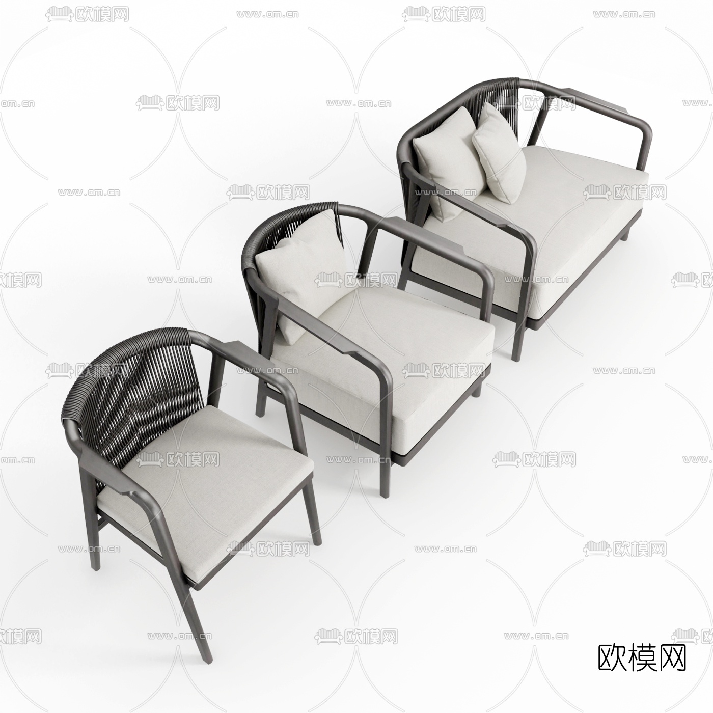 新中式休闲沙发单椅组合3d模型下载（渲染图3）