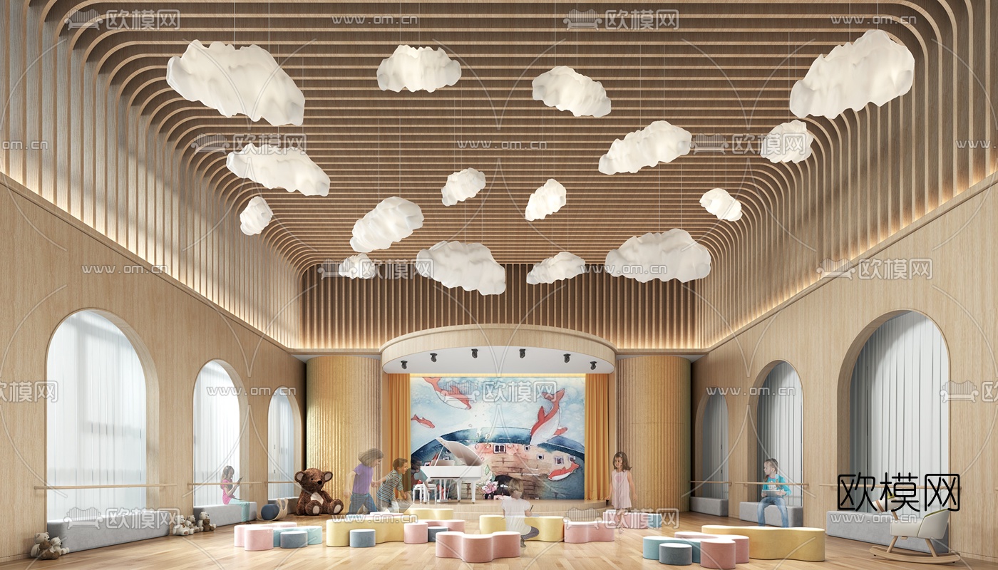 现代幼儿园多功能活动室3d模型下载_ID10176485_3dmax免费模型-欧模网