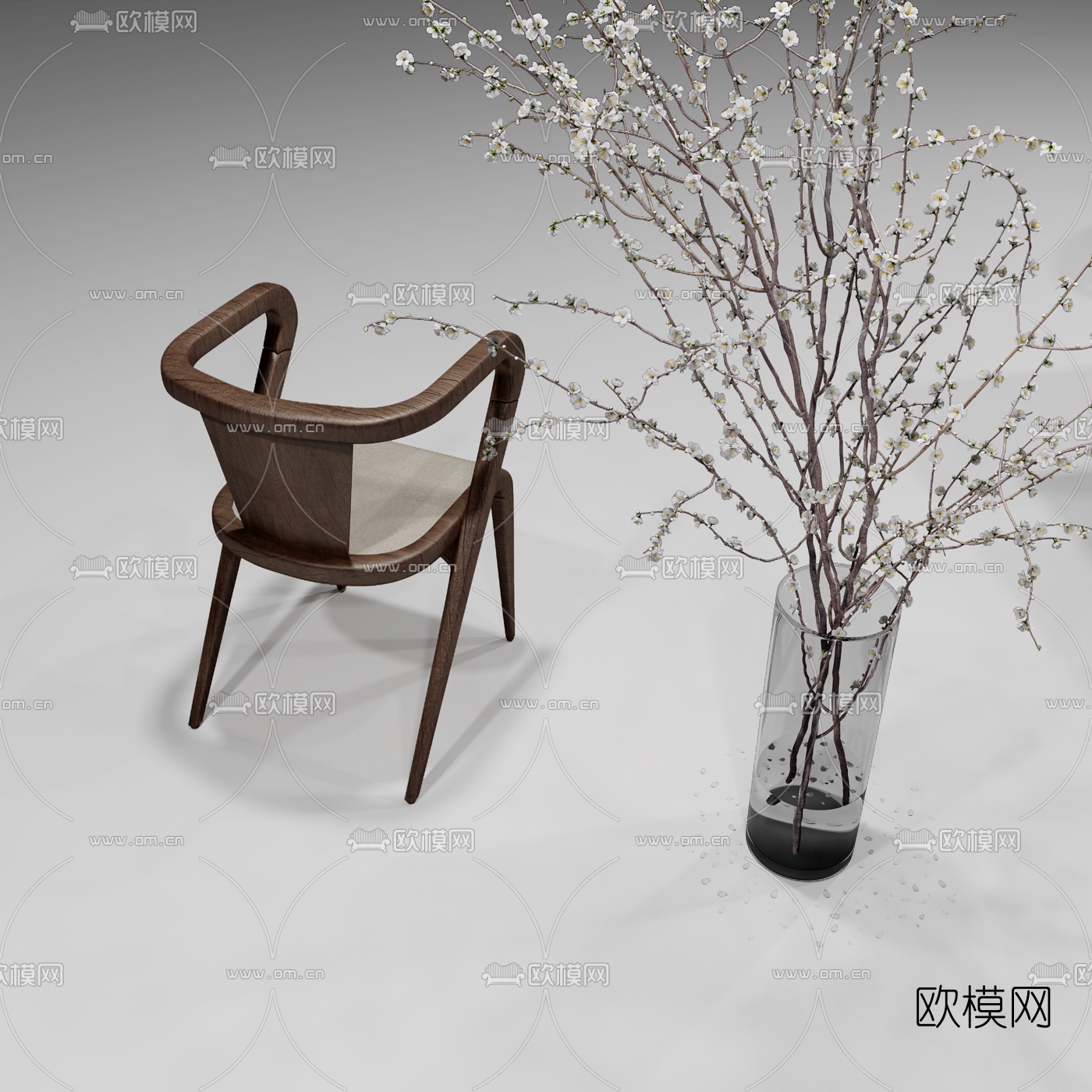 新中式实木餐桌椅组合3D模型