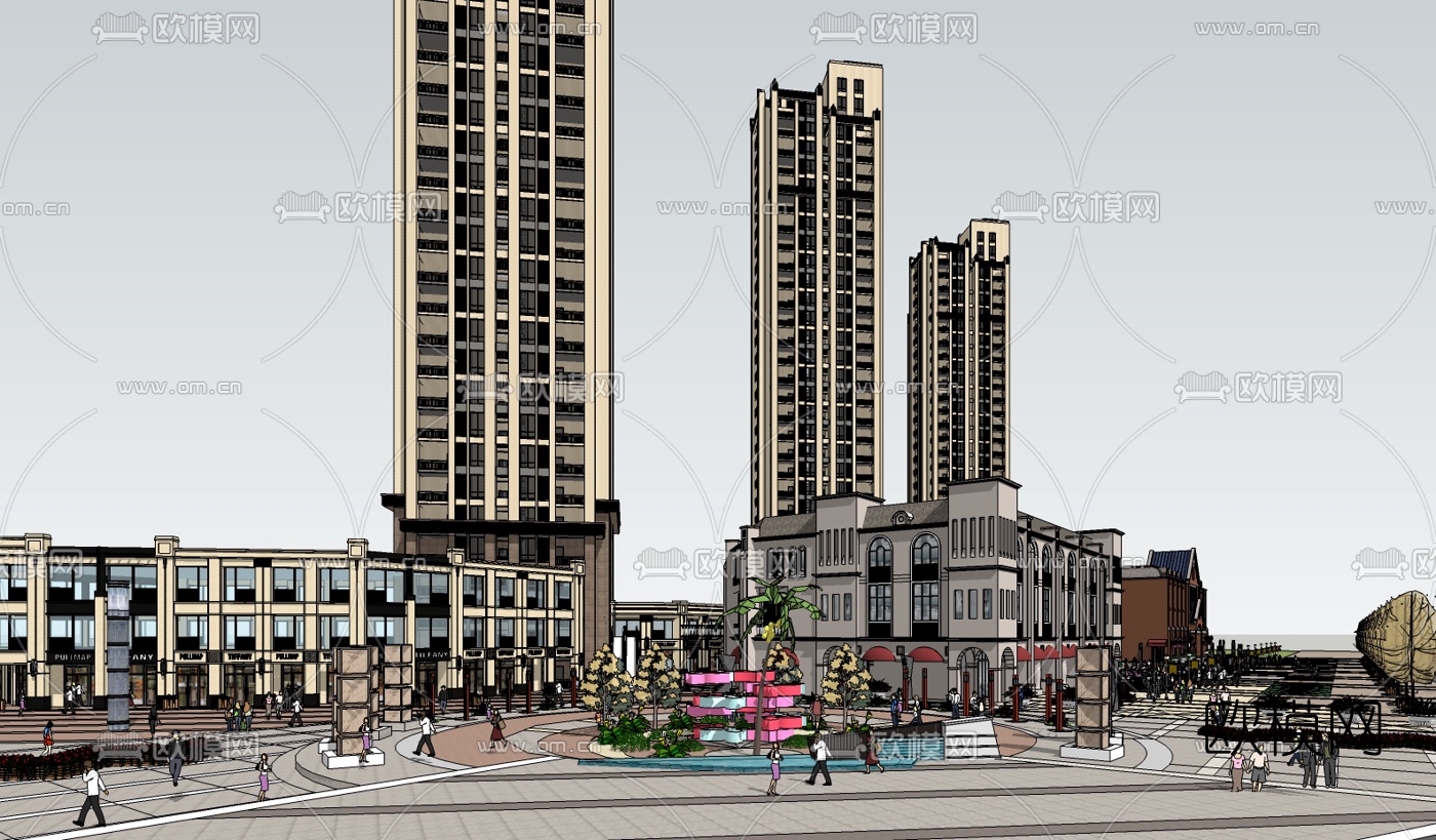 欧式商业街su模型下载（渲染图2）