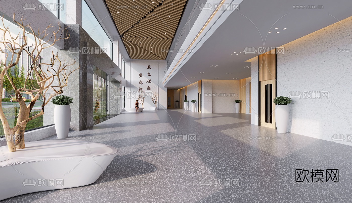 现代学校办公楼大堂前台3d模型下载_ID10012348_3dmax免费模型-欧模网
