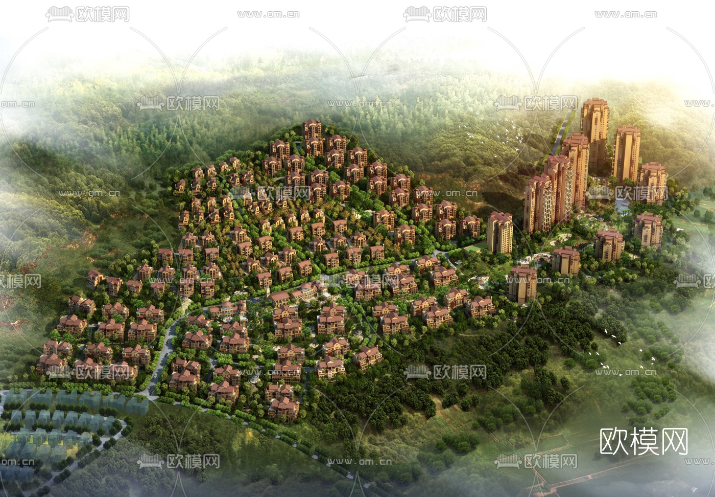 简欧别墅小区鸟瞰3d模型