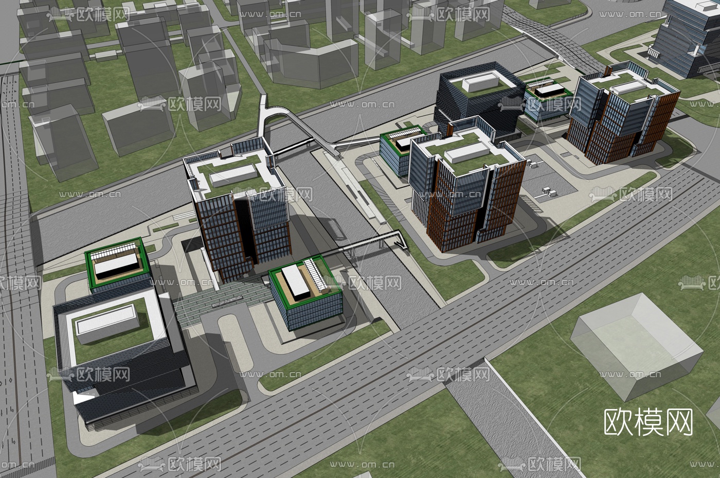 现代办公园区鸟瞰su模型下载（渲染图3）