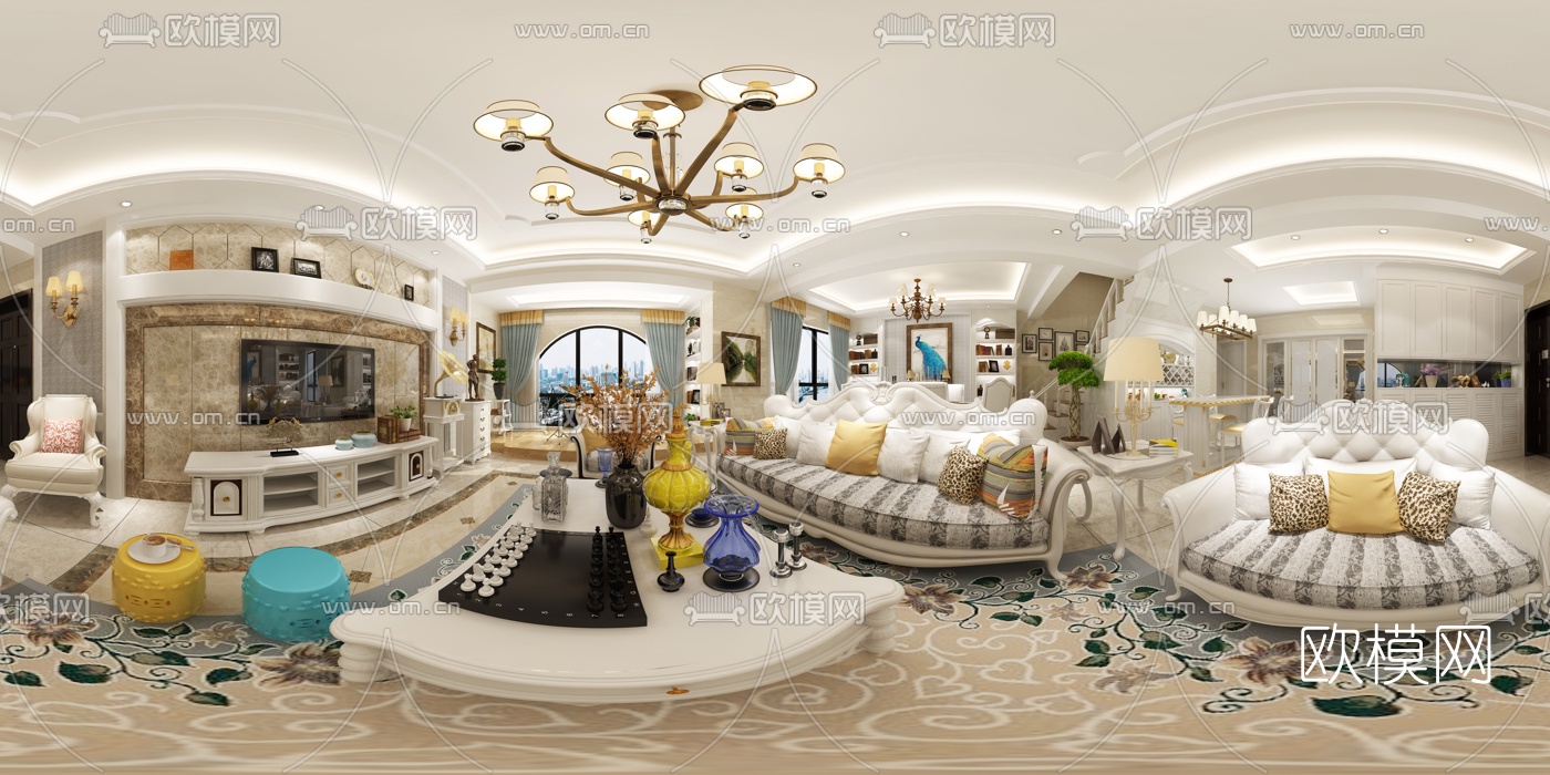 欧式客厅全景3D模型