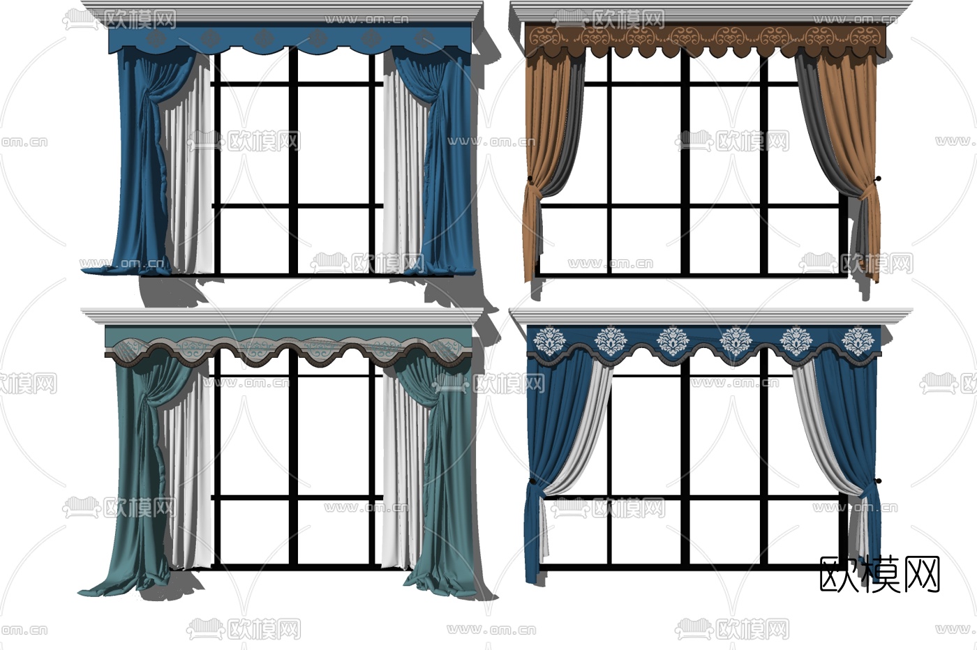 欧式布艺窗帘组合su模型下载