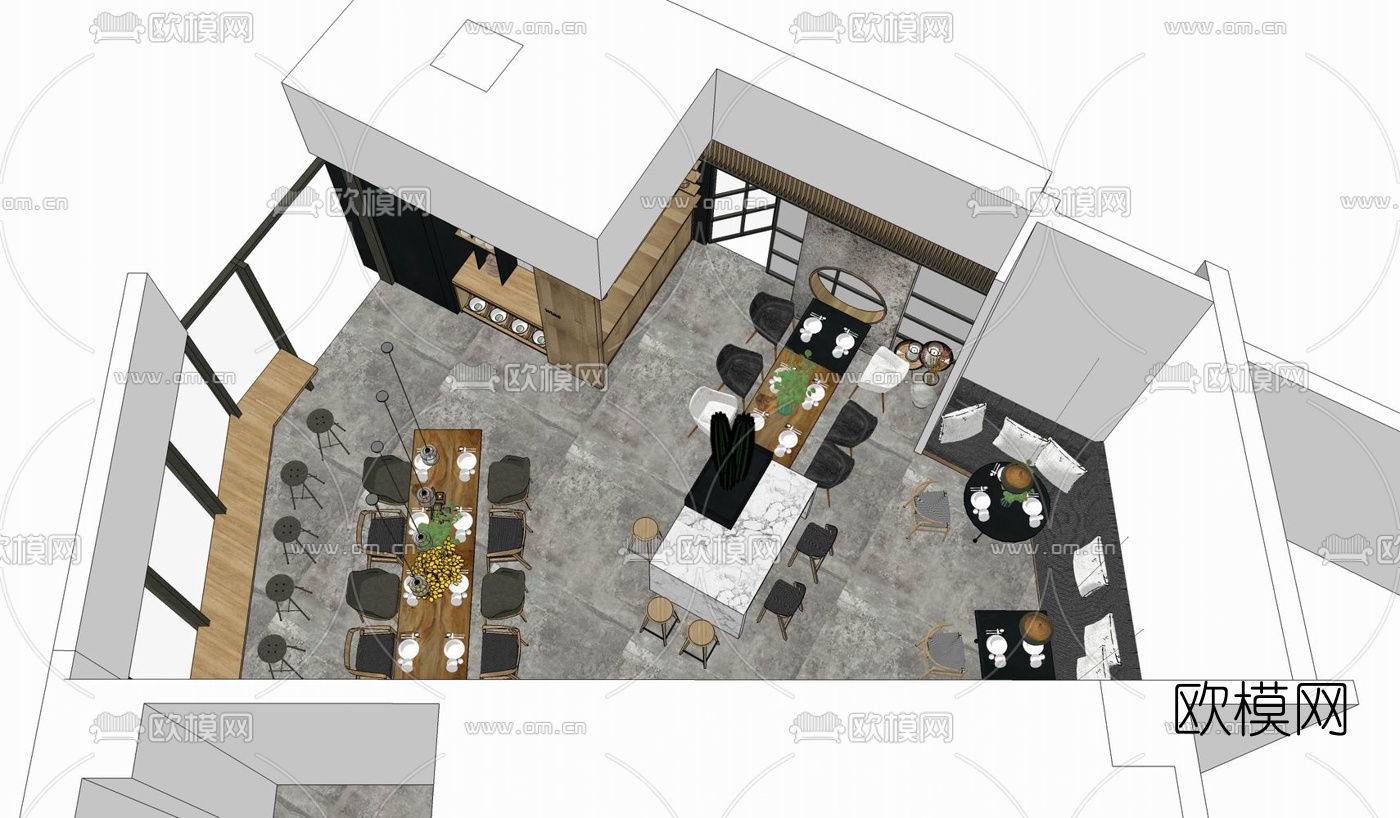 现代简约餐厅su模型下载（渲染图1）