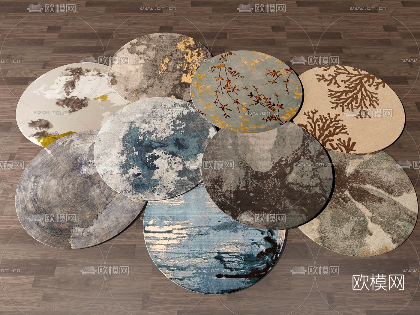 新中式圆形地毯3d模型下载（渲染图1）