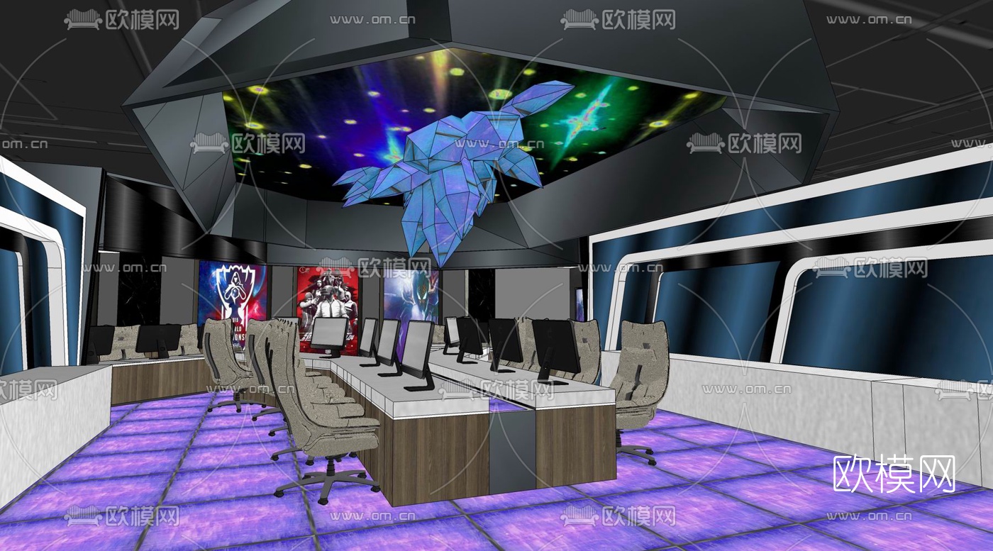 现代网吧su模型下载（渲染图3）