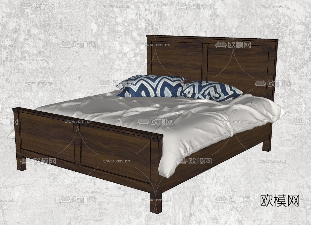 现代双人床组合su模型下载（渲染图1）