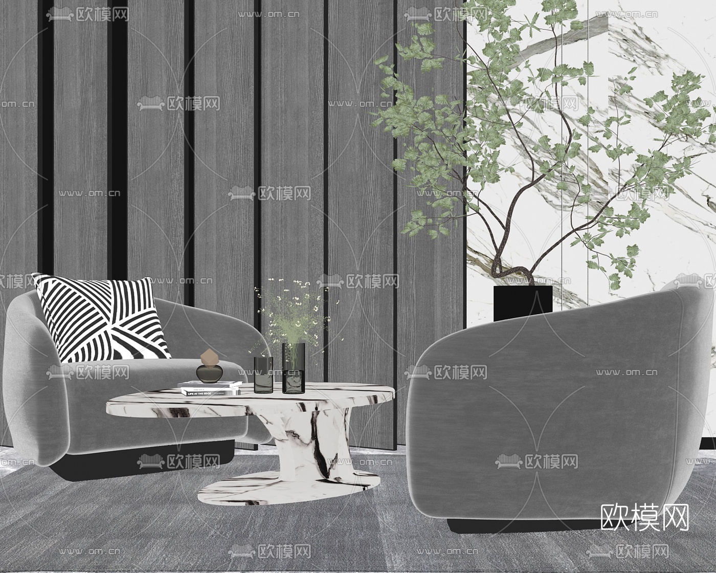 现代布艺单人沙发su模型下载（渲染图2）