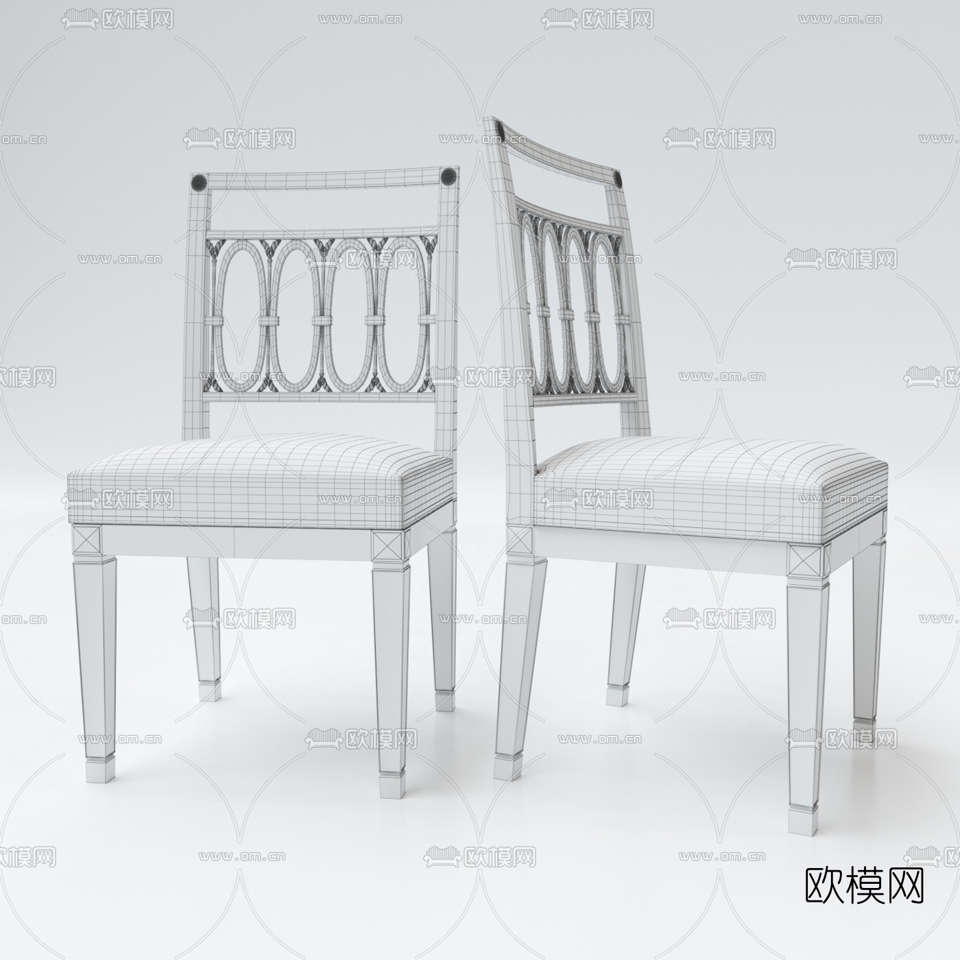 美式田园实木单椅3d模型下载（渲染图2）