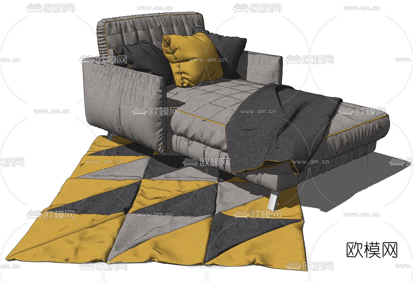 现代贵妃椅su模型下载（渲染图2）