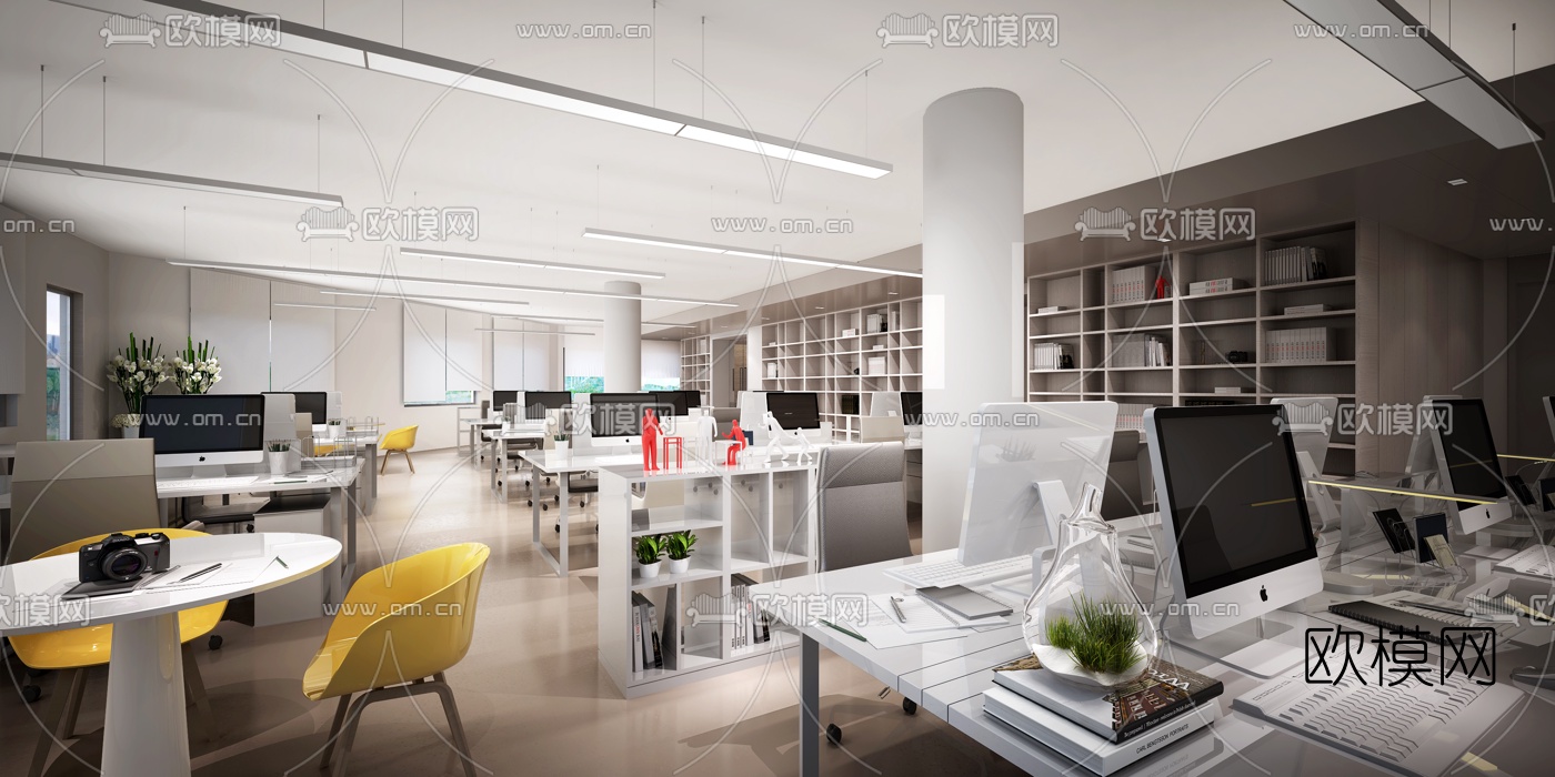 现代敞开式办公区3D模型-免费3dmax模型库-欧模网