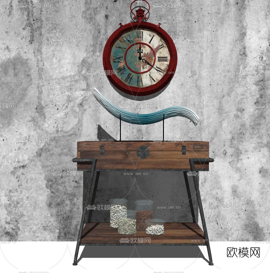 工业风端景柜su模型下载（渲染图2）