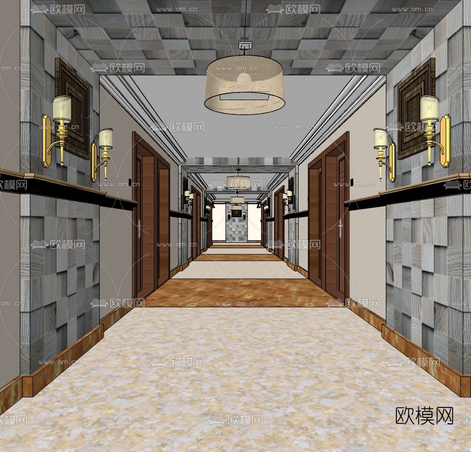 现代酒店走廊免费su模型下载