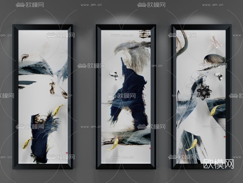 中式装饰画组合3D模型下载