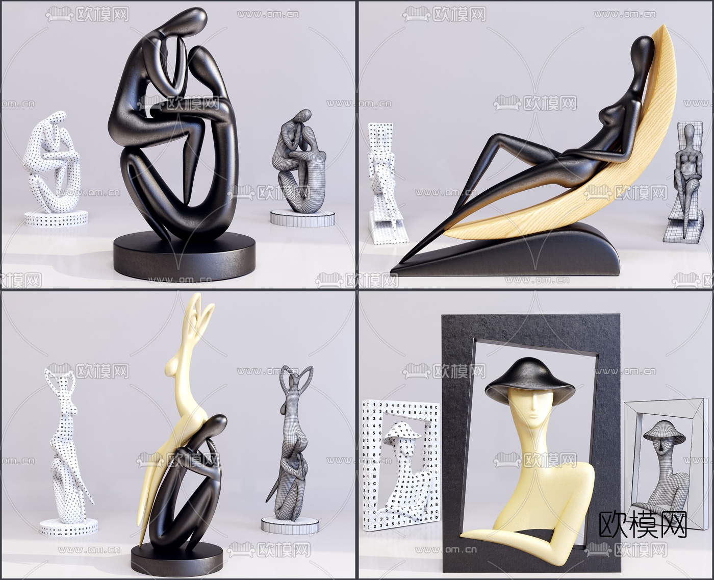 现代艺术品雕塑摆件组合3D模型