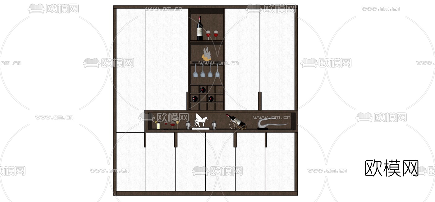北欧实木酒柜su模型下载