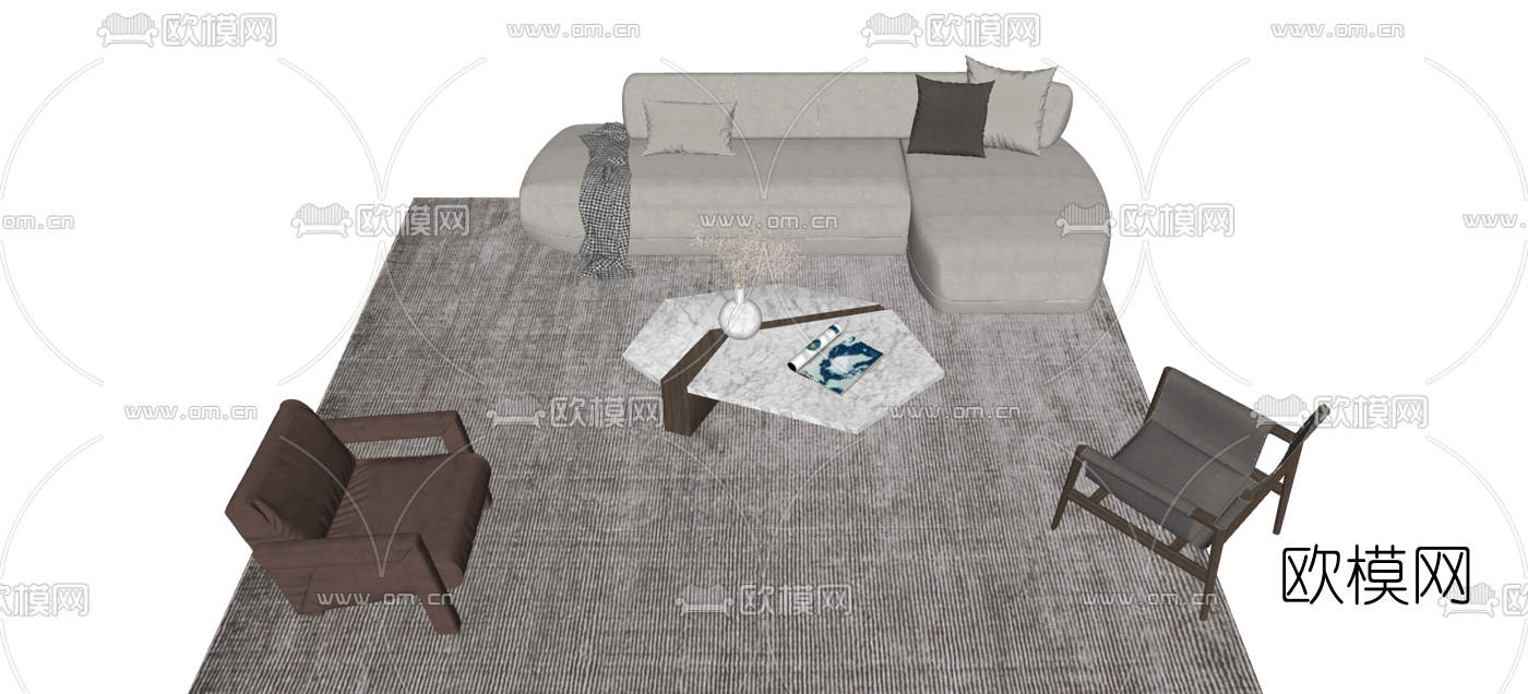 现代布艺组合沙发su模型下载（渲染图4）