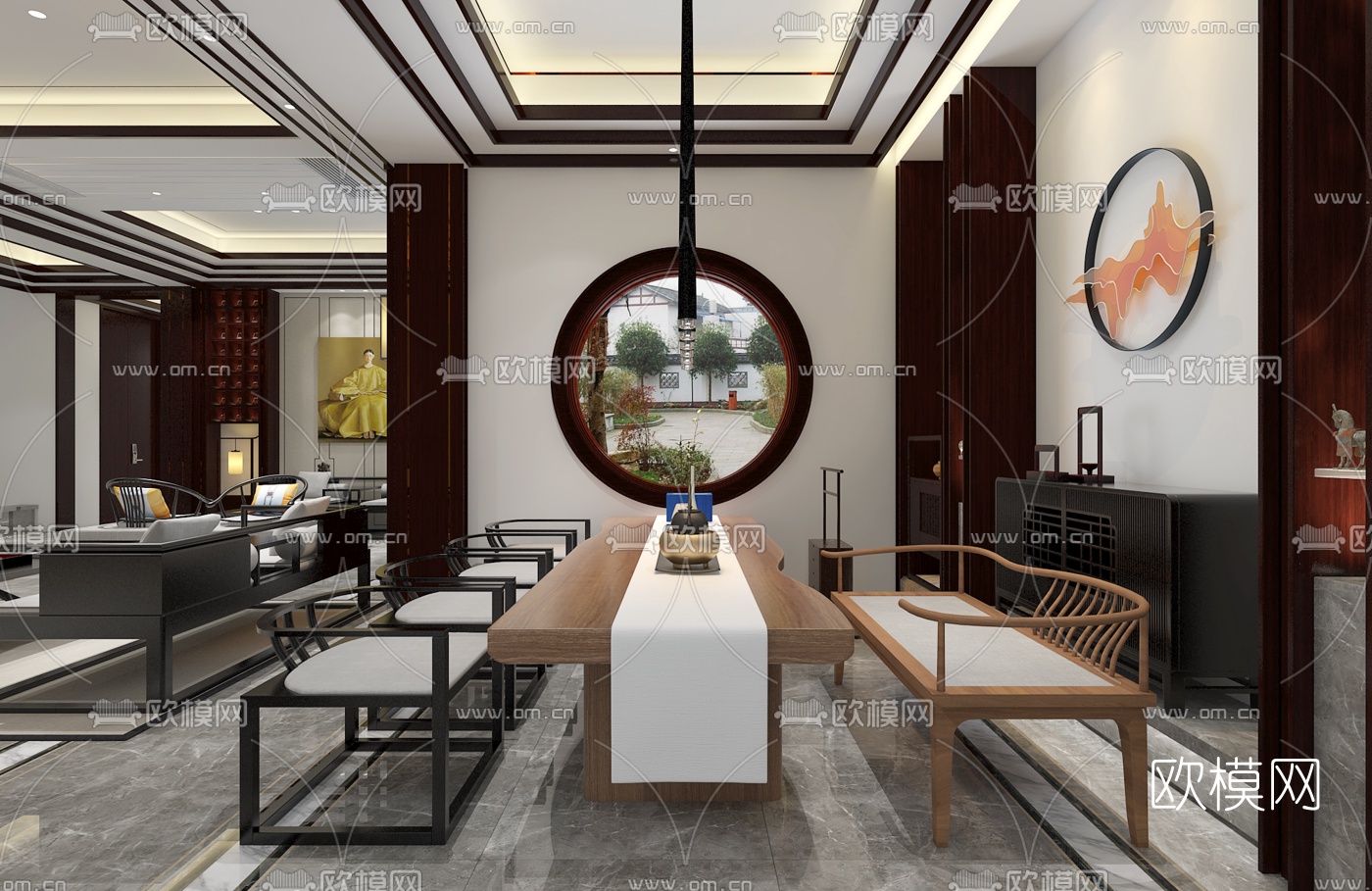 中式客厅空间3D模型下载（渲染图2）