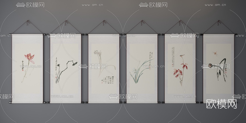 新中式挂画装饰画3D模型下载