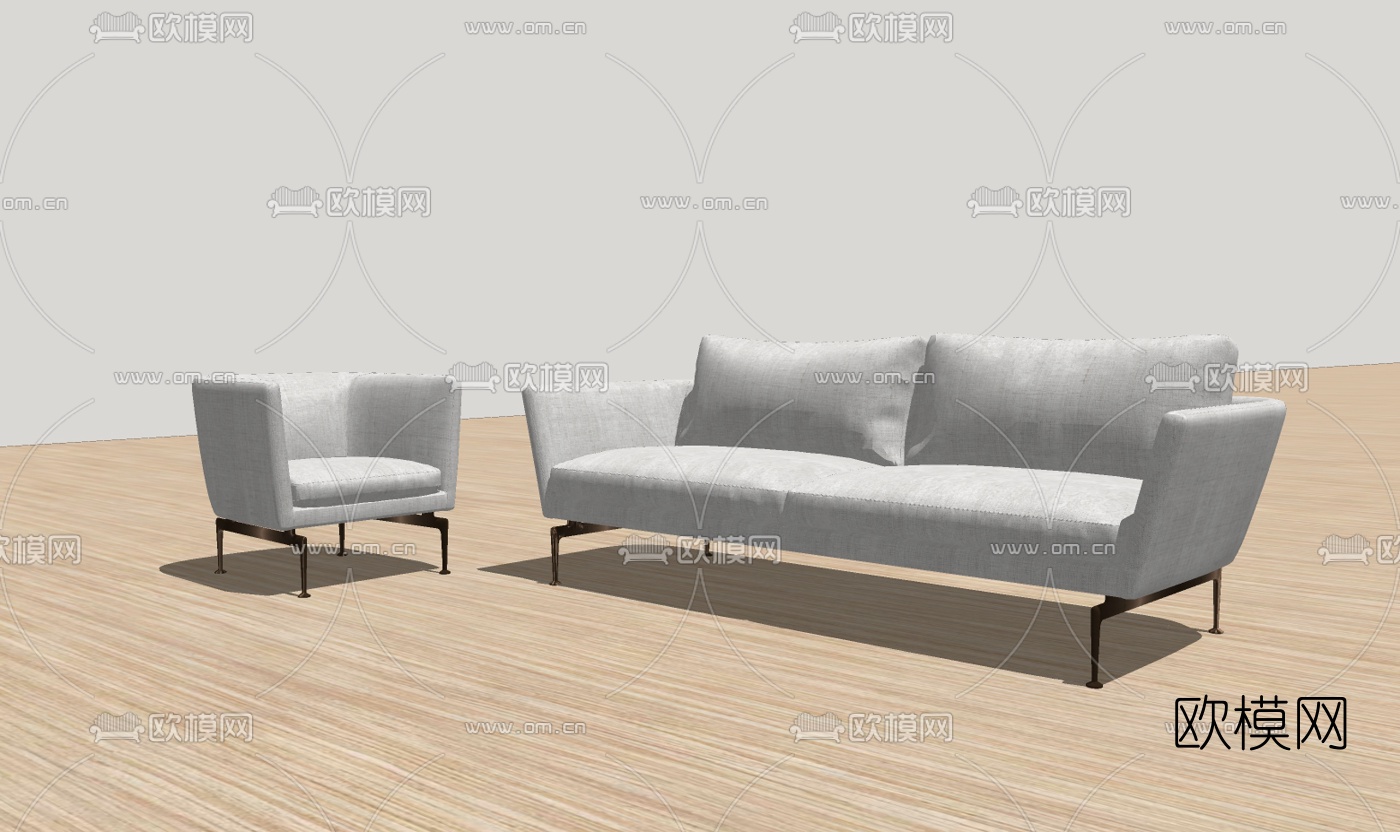 现代沙发组合免费su模型下载（渲染图1）
