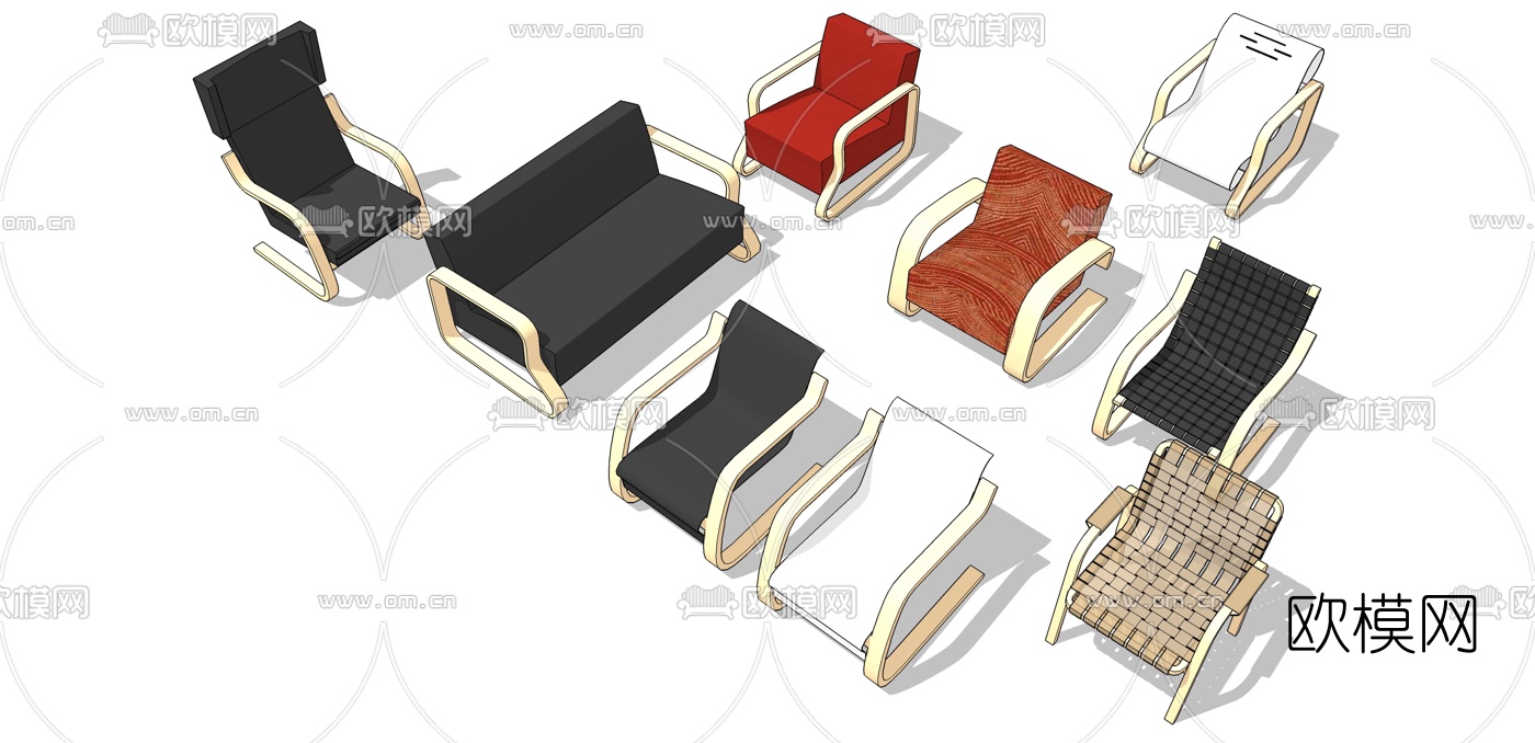 现代休闲躺椅组合su模型下载