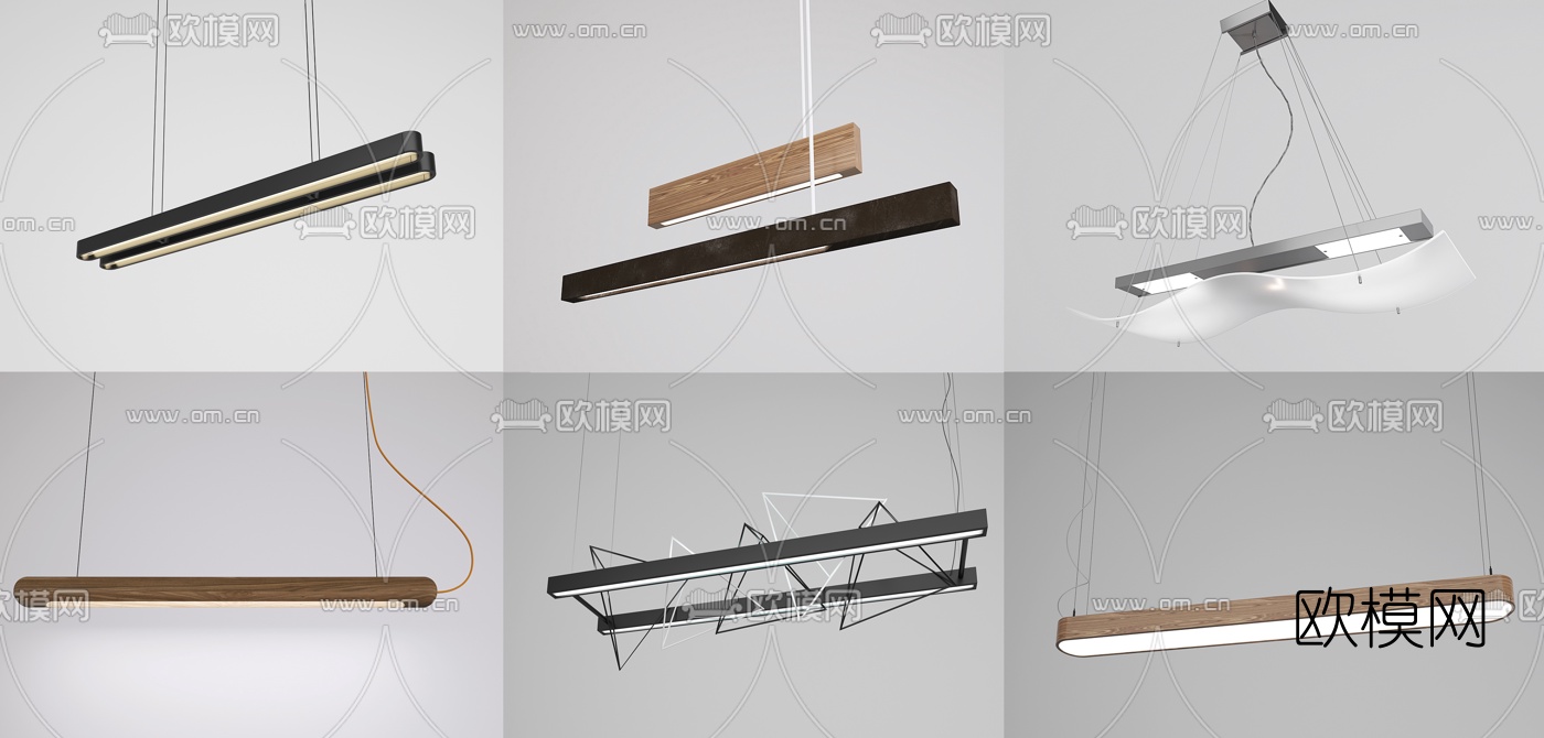 现代办公吊灯组合3D模型下载