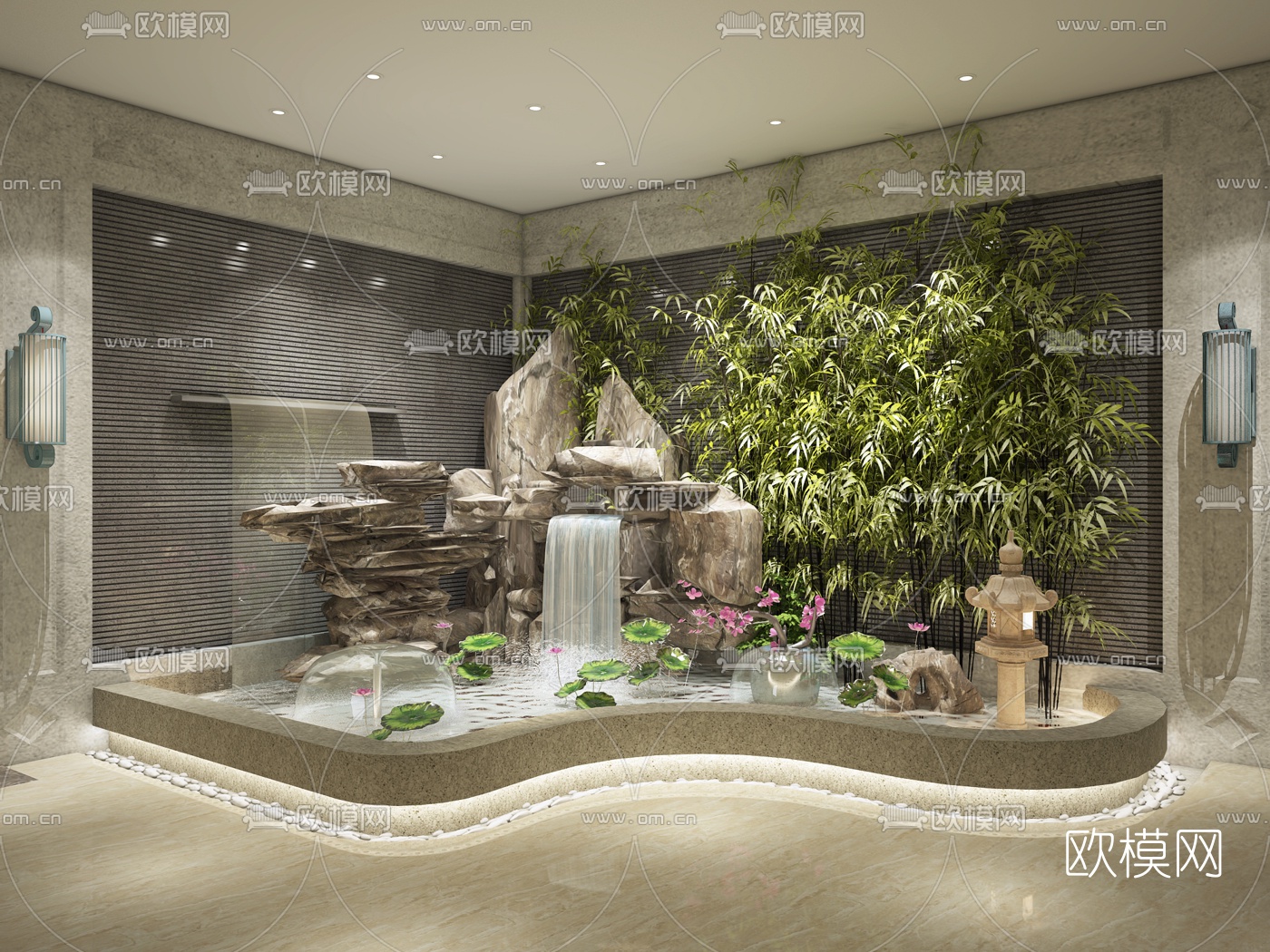 新中式假山水景组合3D模型下载