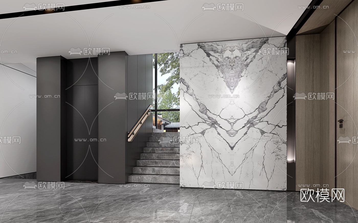 现代别墅客厅餐厅3d模型