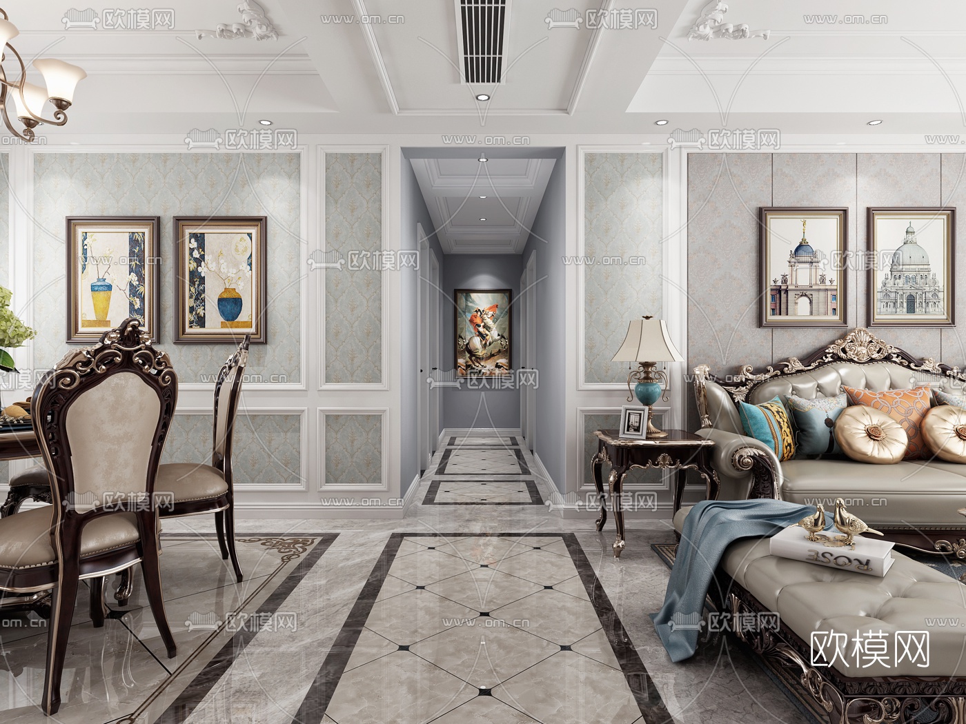 欧式客餐厅3d模型下载（渲染图2）
