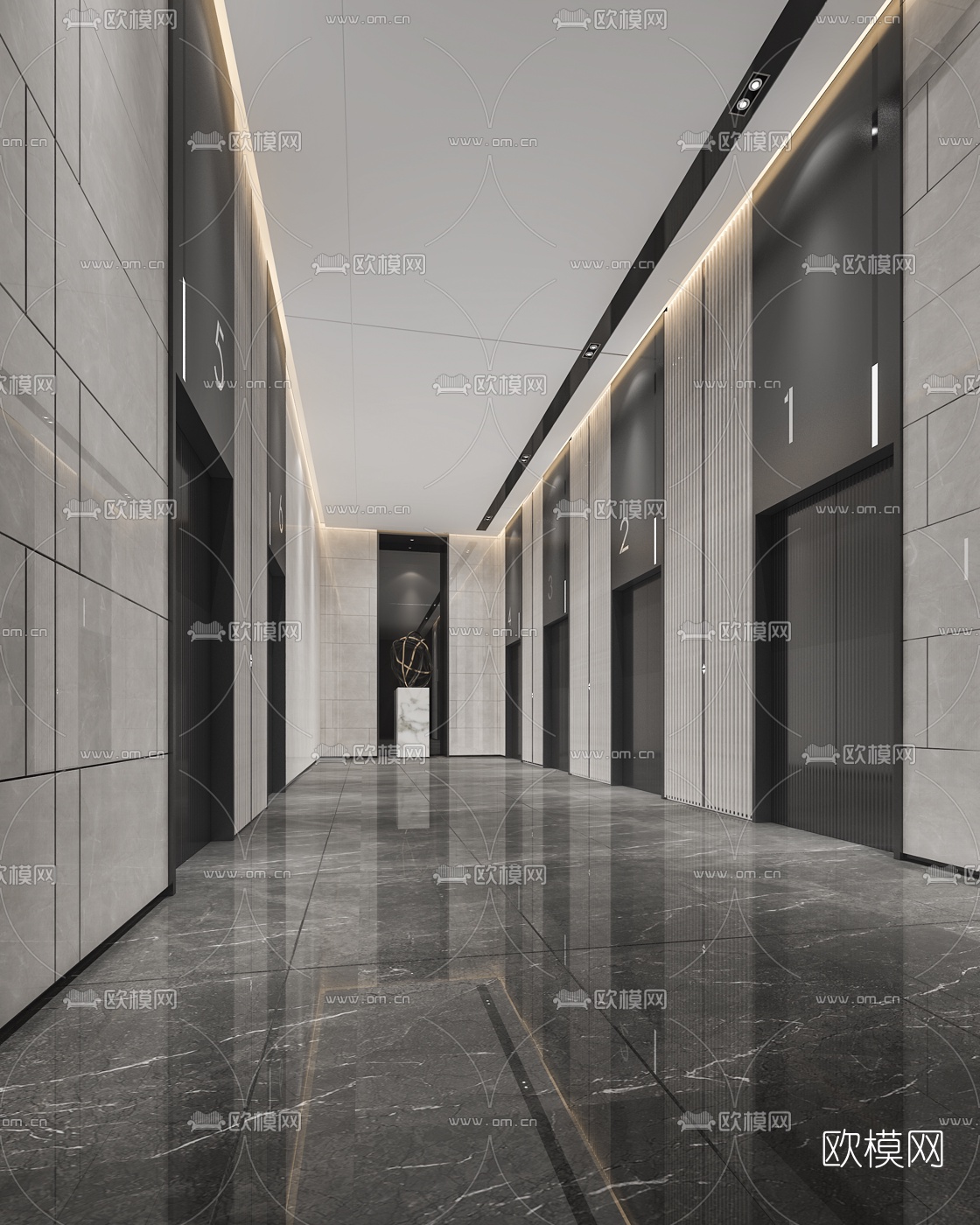 现代电梯厅3d模型下载