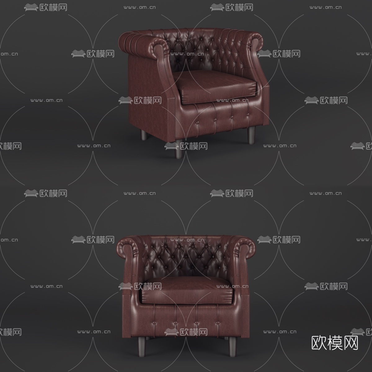 欧式皮革双人沙发3d模型下载（渲染图2）