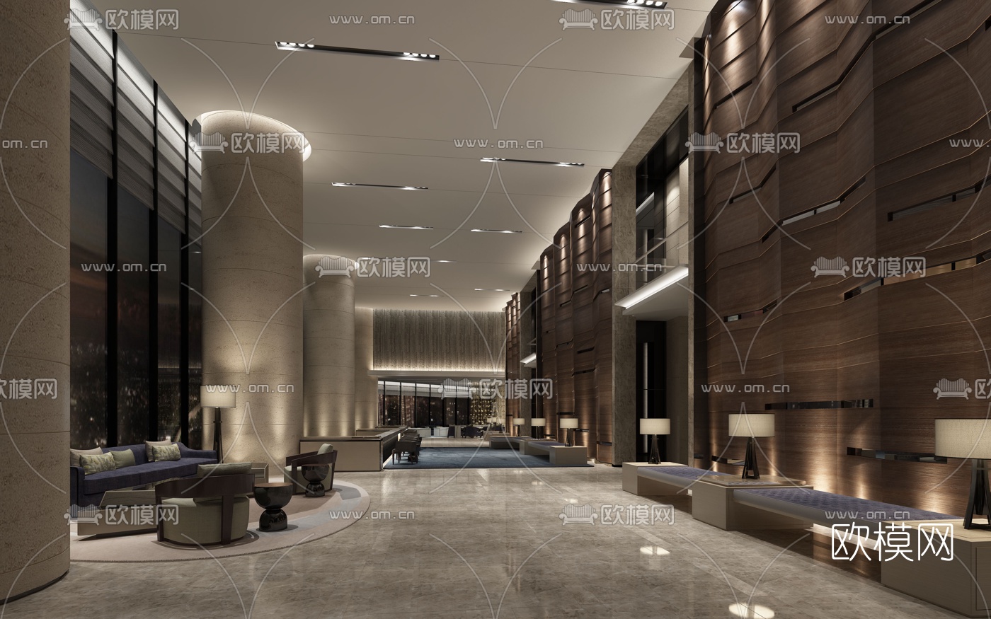 现代酒店大堂接待区3D模型-免费3dmax模型库-欧模网