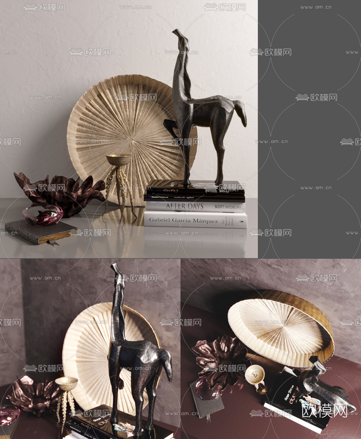 现代书籍饰品摆件3d模型下载（渲染图1）