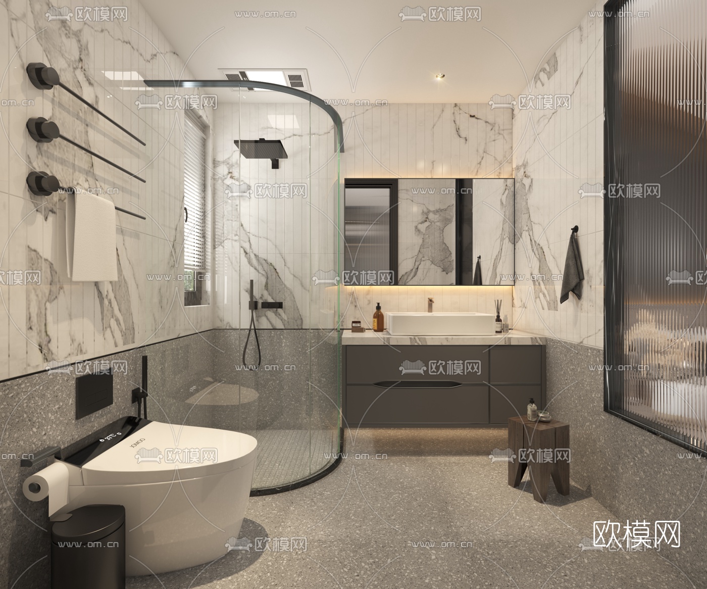 现代卧室厨房卫生间3d模型下载（渲染图2）