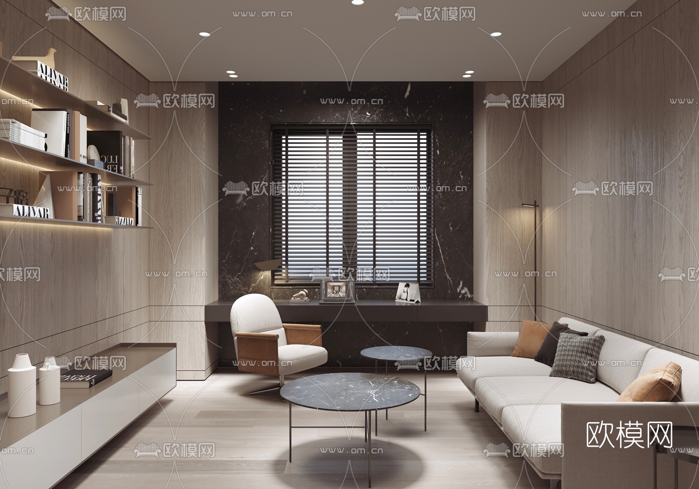 现代阅读休息室3d模型下载（渲染图1）