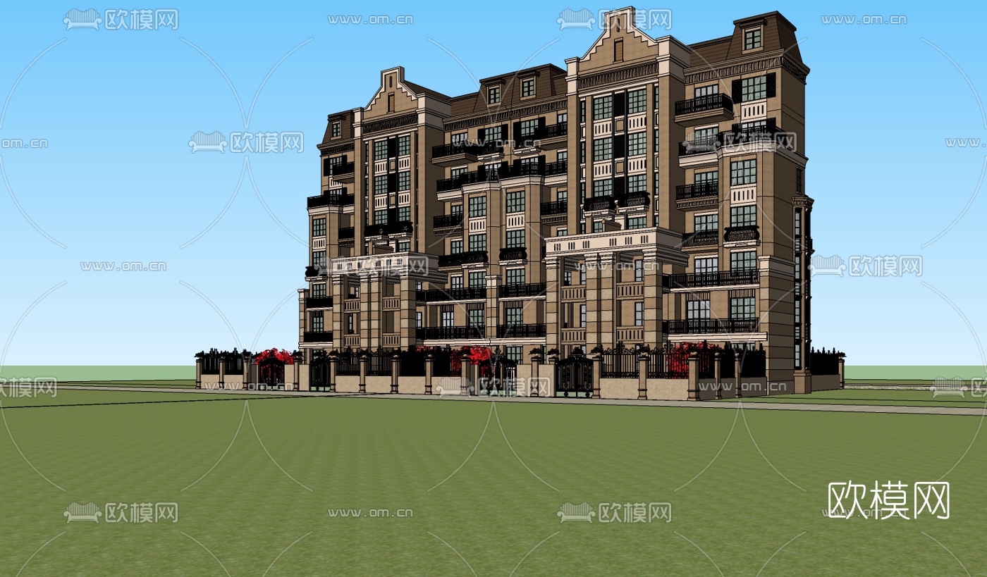 欧式多层公寓楼su模型