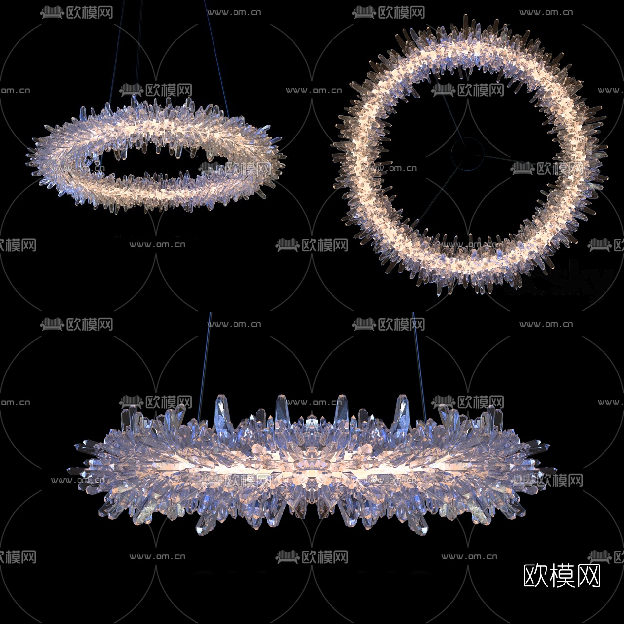 现代环形水晶装饰吊灯3d模型下载