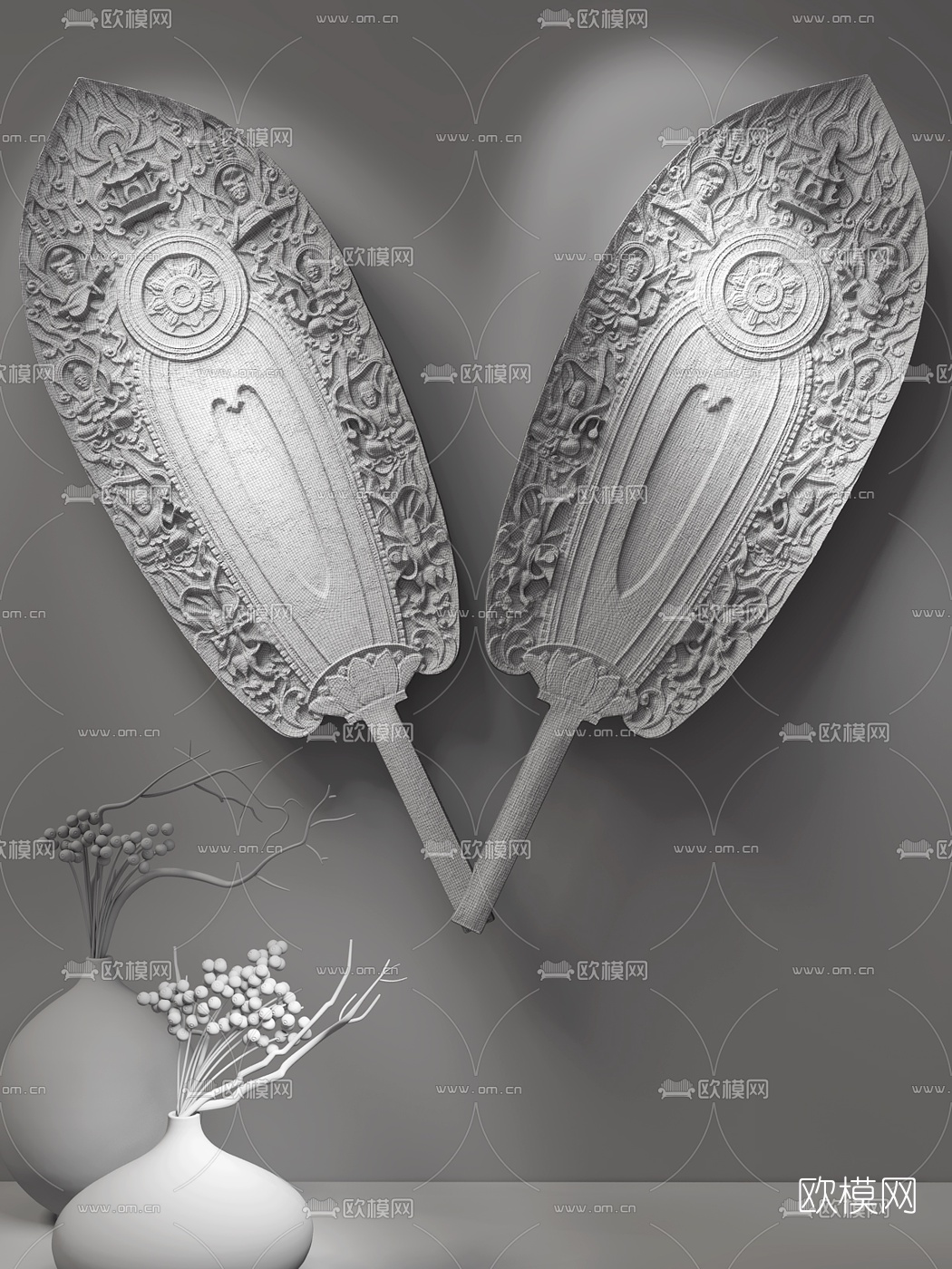 东南亚实木墙饰挂件3d模型下载（渲染图2）