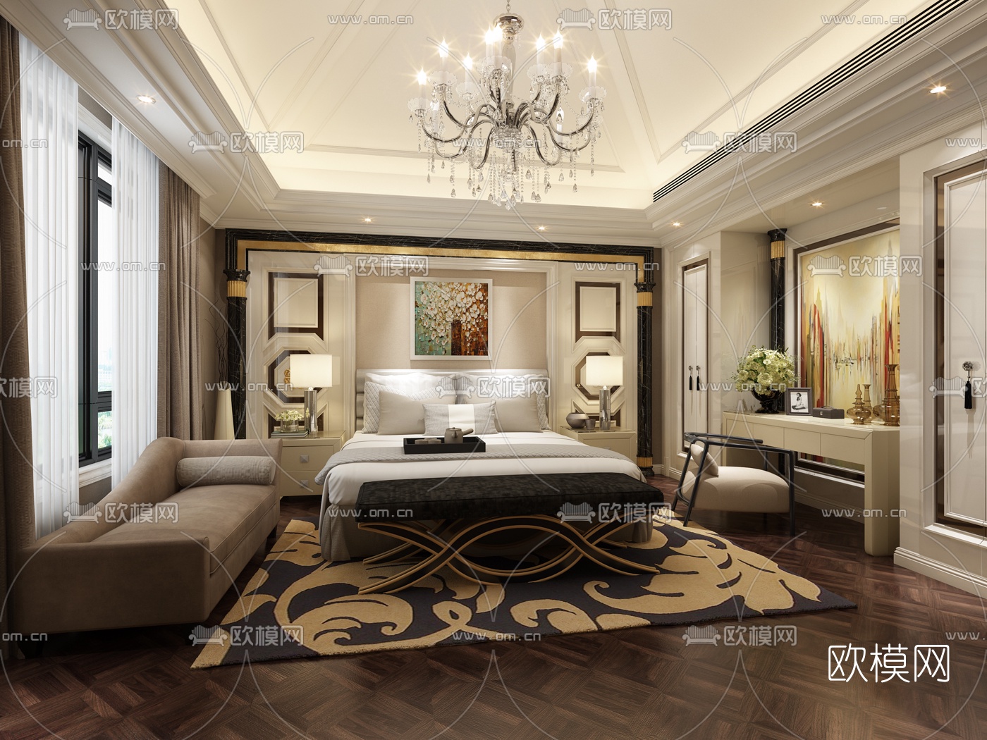 简欧卧室空间3D模型下载