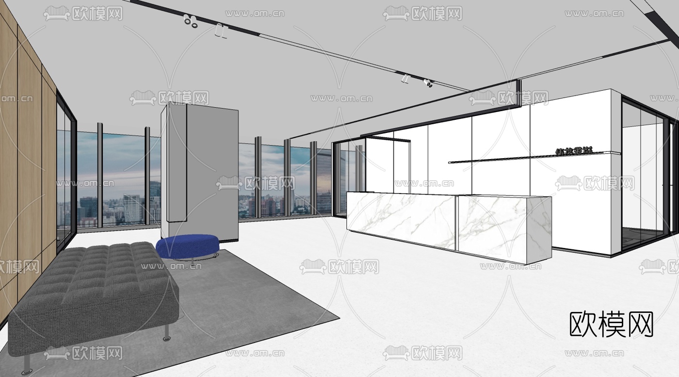 现代办公区su模型下载（渲染图2）