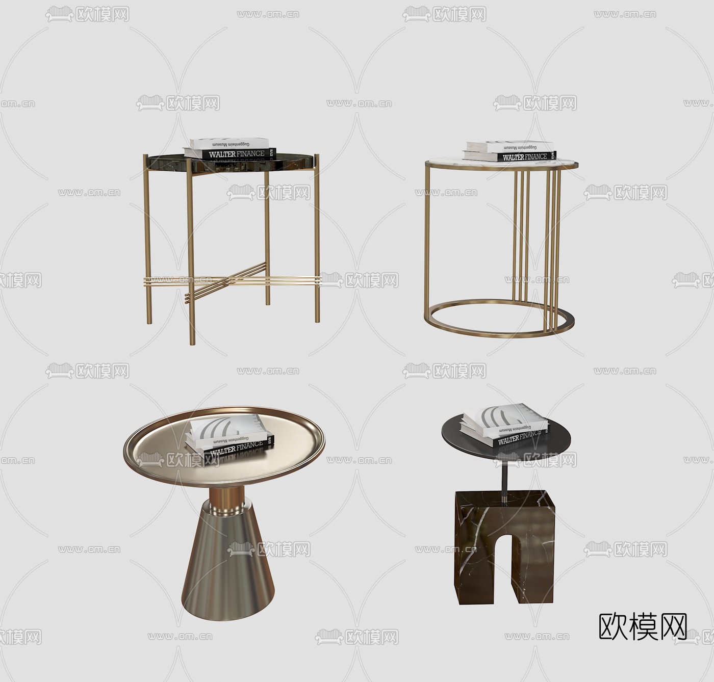 现代金属圆几组合3d模型