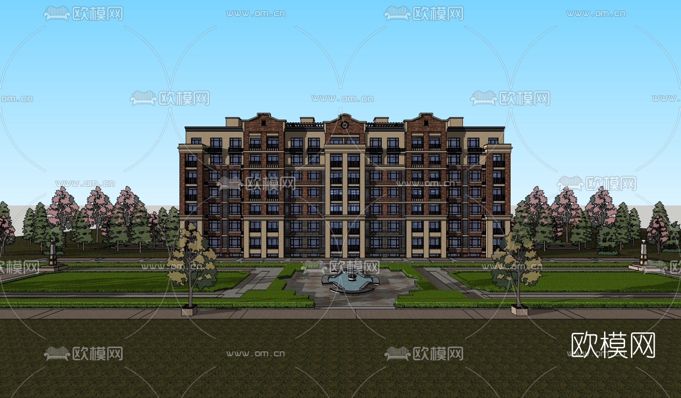 新古典多层公寓楼su模型